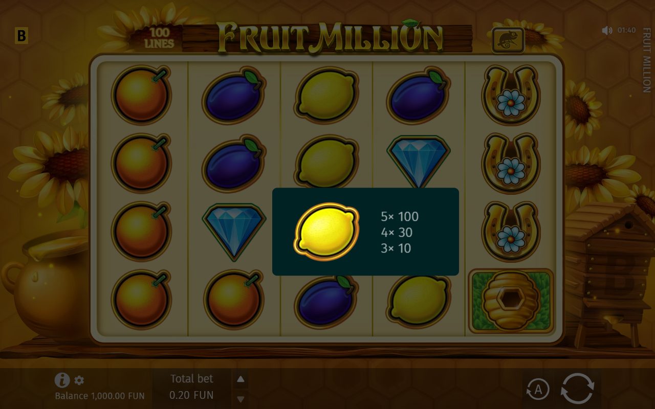 Fruit Million base game reels