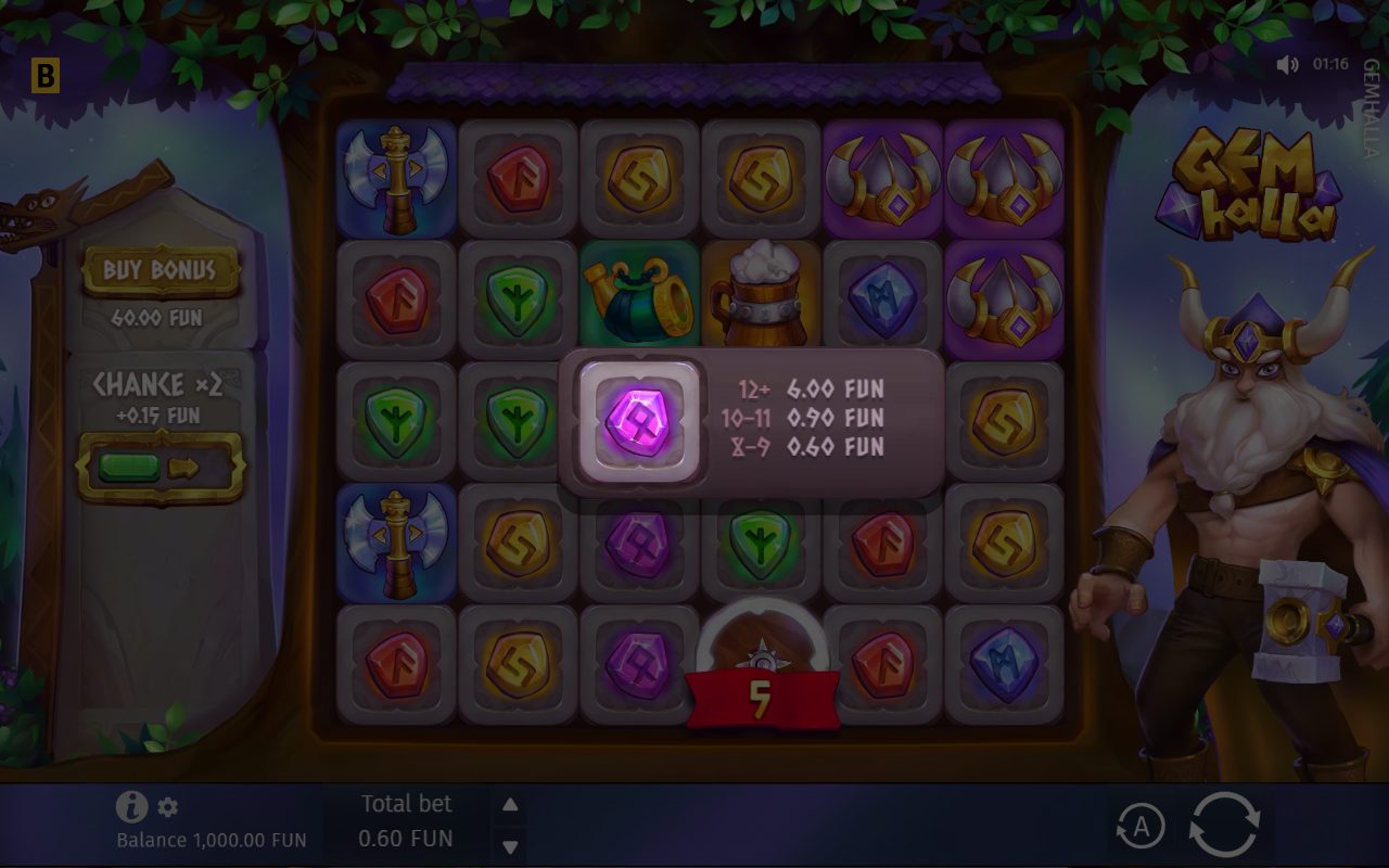 Gemhalla base game reels