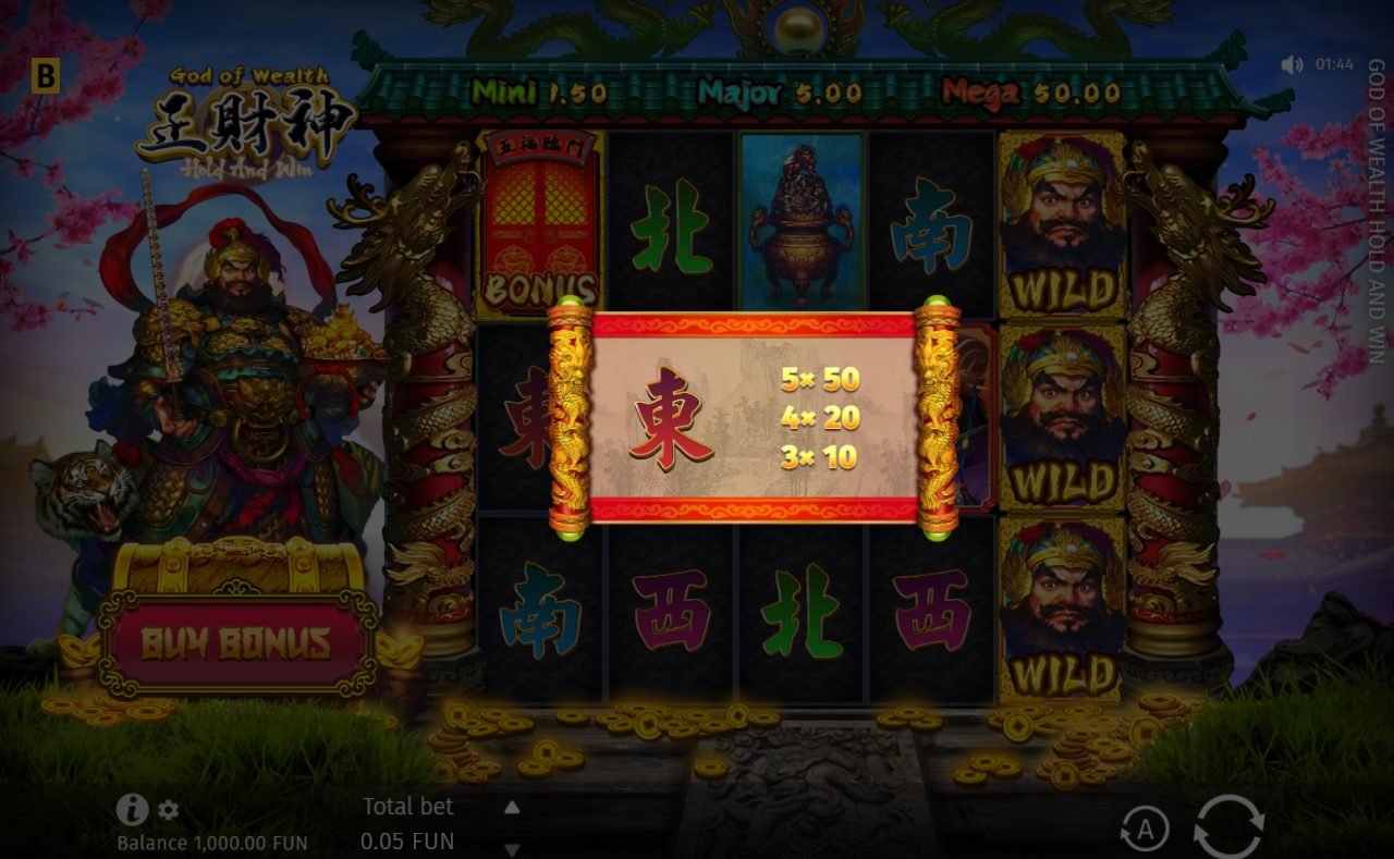 God of Wealth Hold and Win base game reels