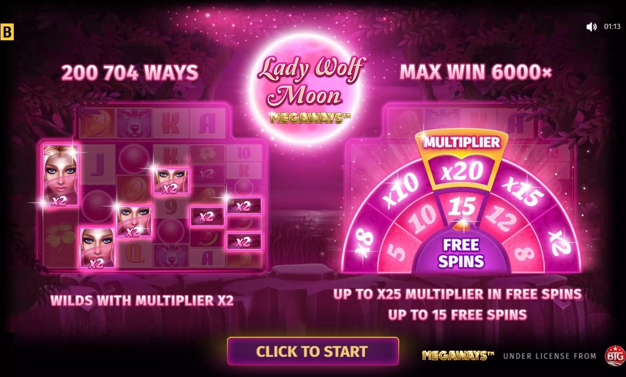 Lady Wolf Moon Megaways game lobby / feature intro