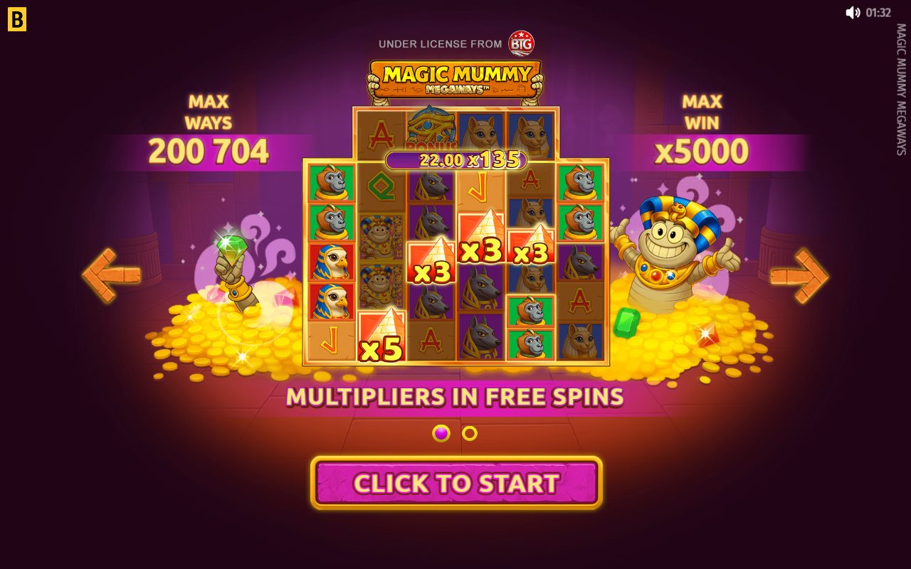 Magic Mummy Megaways game lobby / feature intro