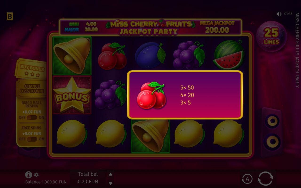 Miss Cherry Fruits Jackpot Party base game reels