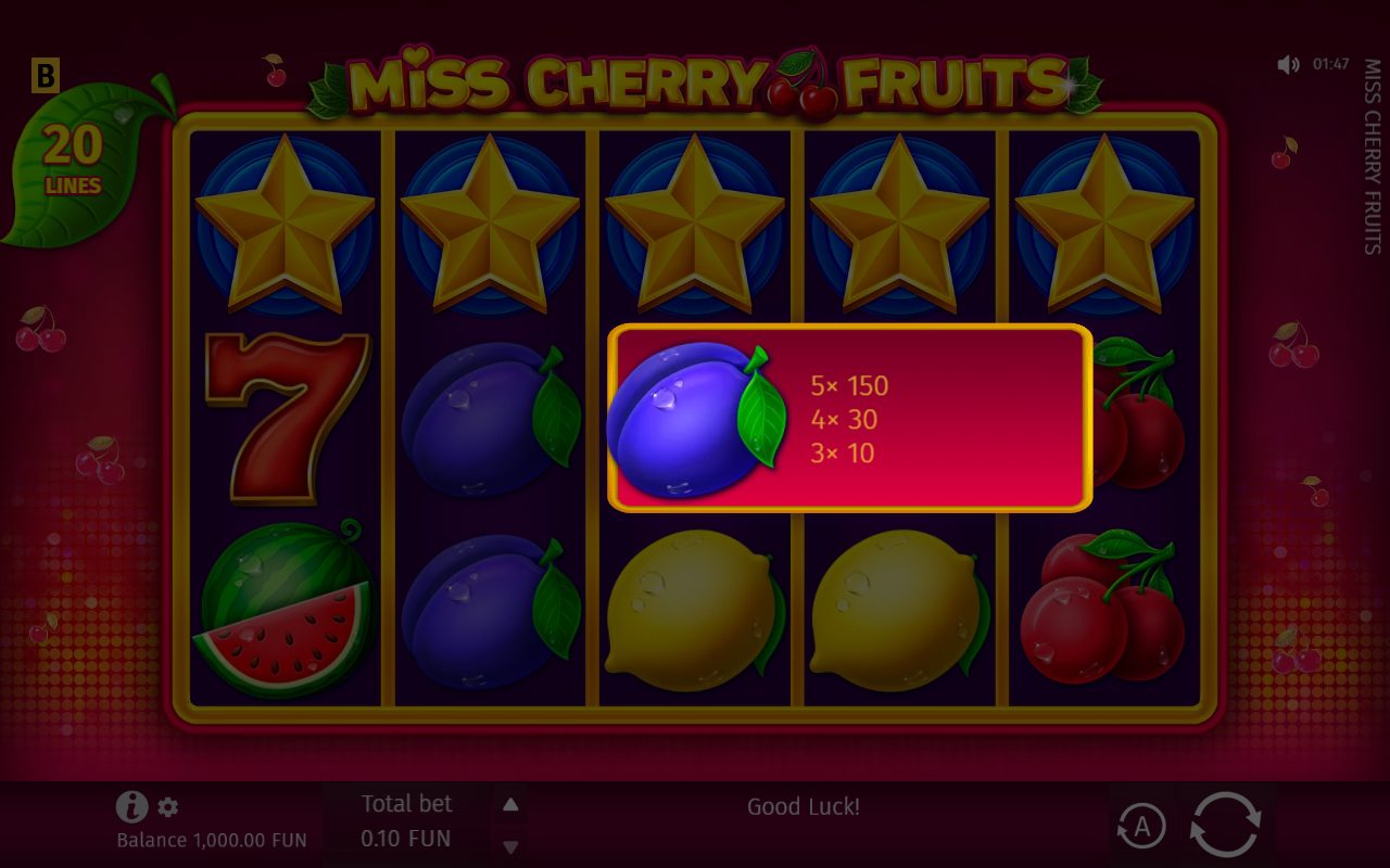Miss Cherry Fruits base game reels