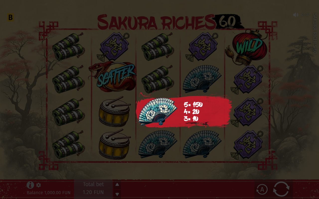 Sakura Riches 60 base game reels