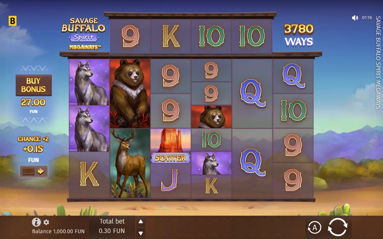 Savage Buffalo Spirit Megaways base game reels