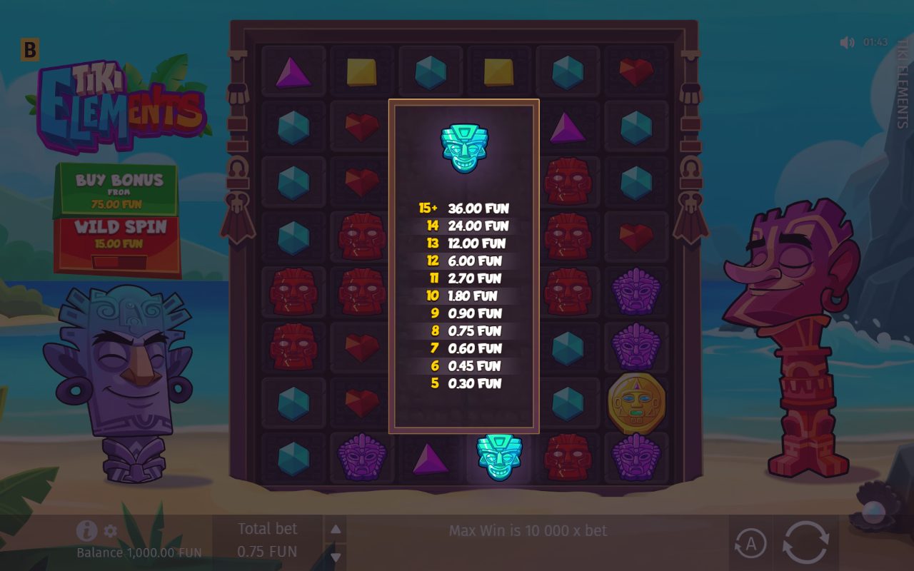 Tiki Elements base game reels