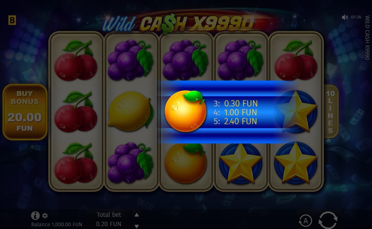 Wild Cash x9990 base game reels