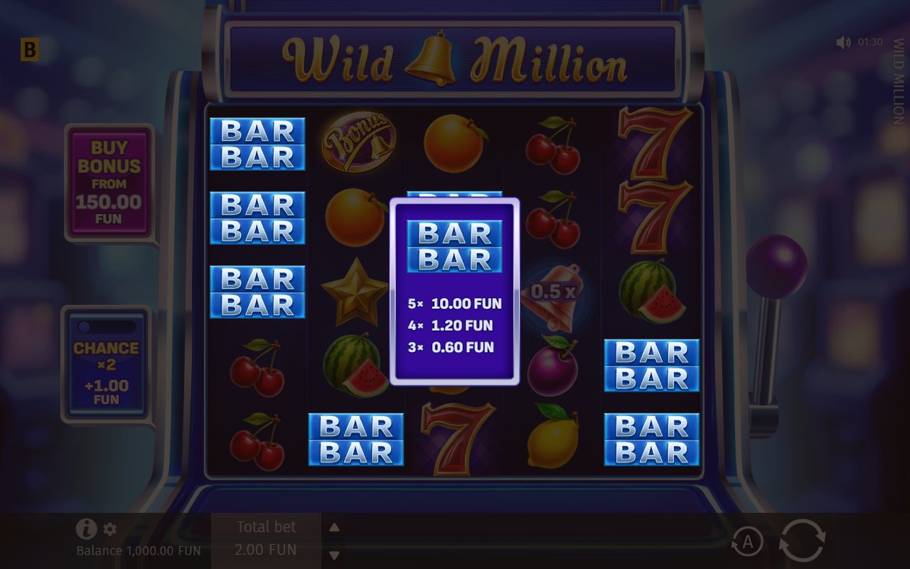 Wild Million base game reels