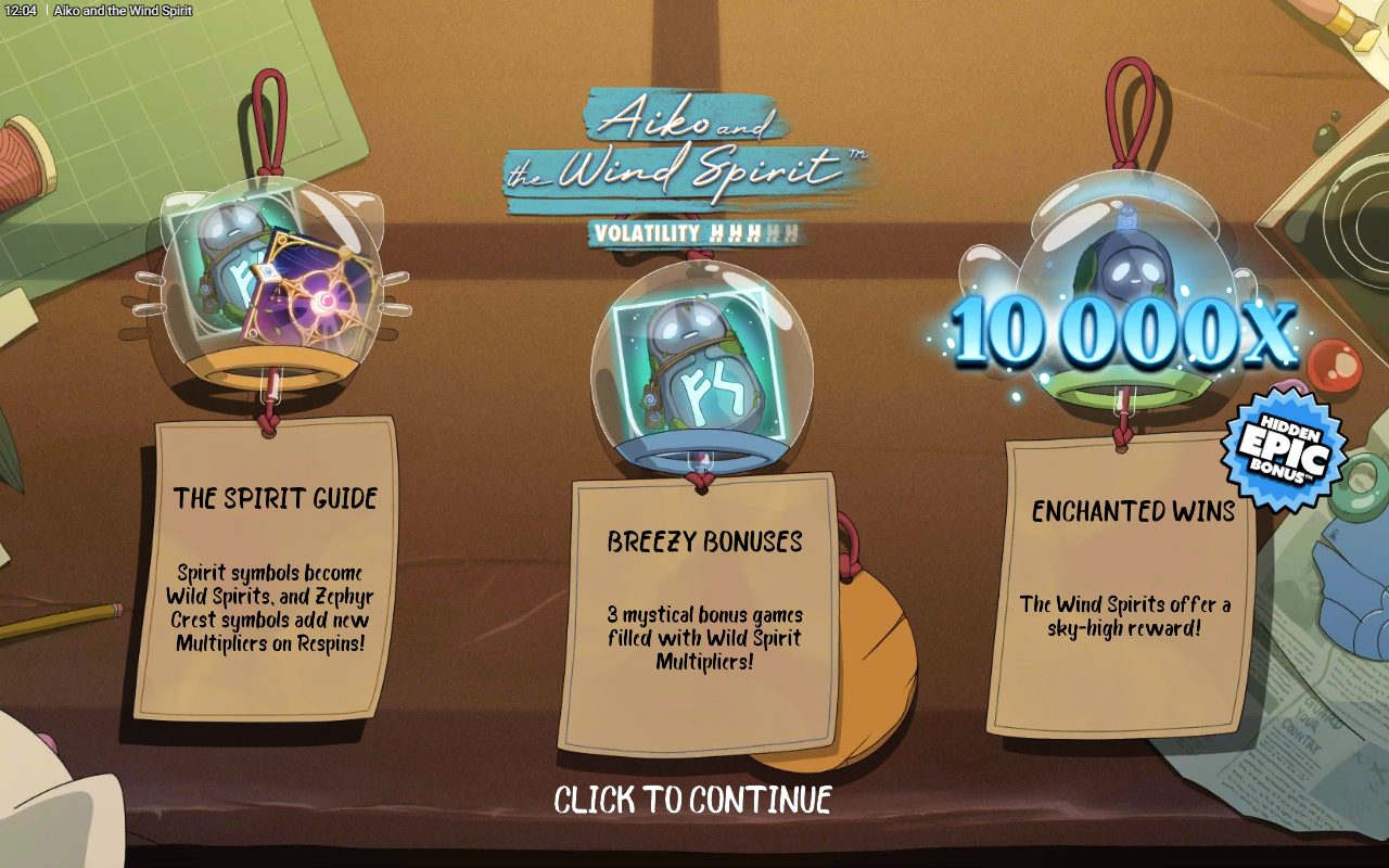 Aiko and the Wind Spirit game lobby / feature intro