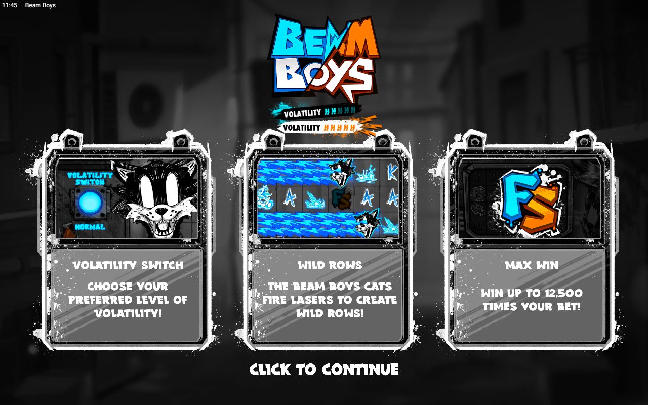 Beam Boys game lobby / feature intro