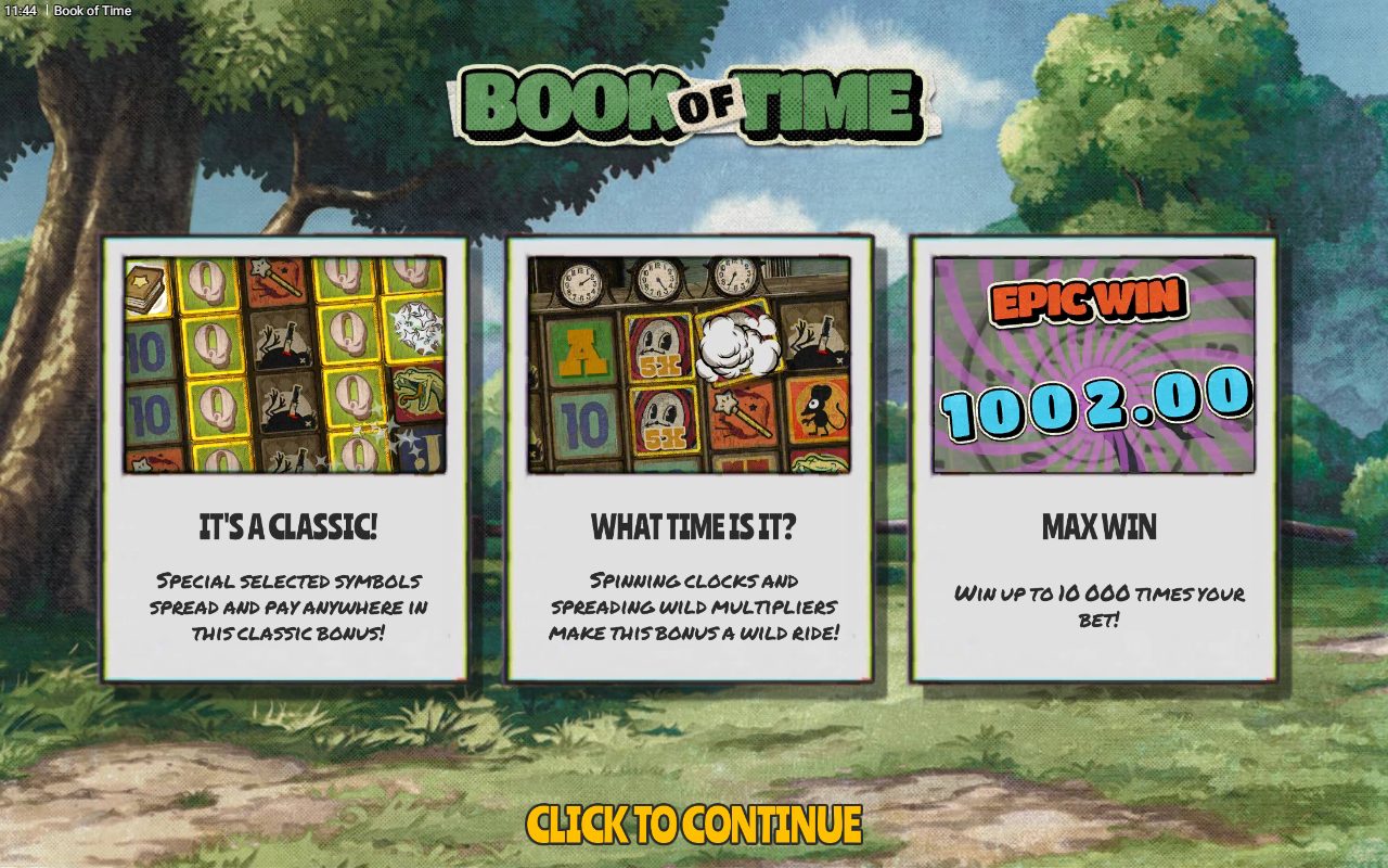 Book of Time game lobby / feature intro