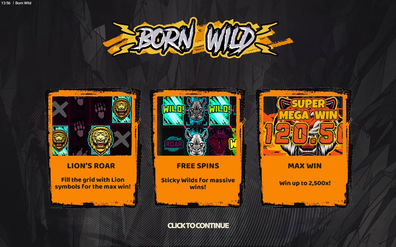 Born WILD game lobby / feature intro