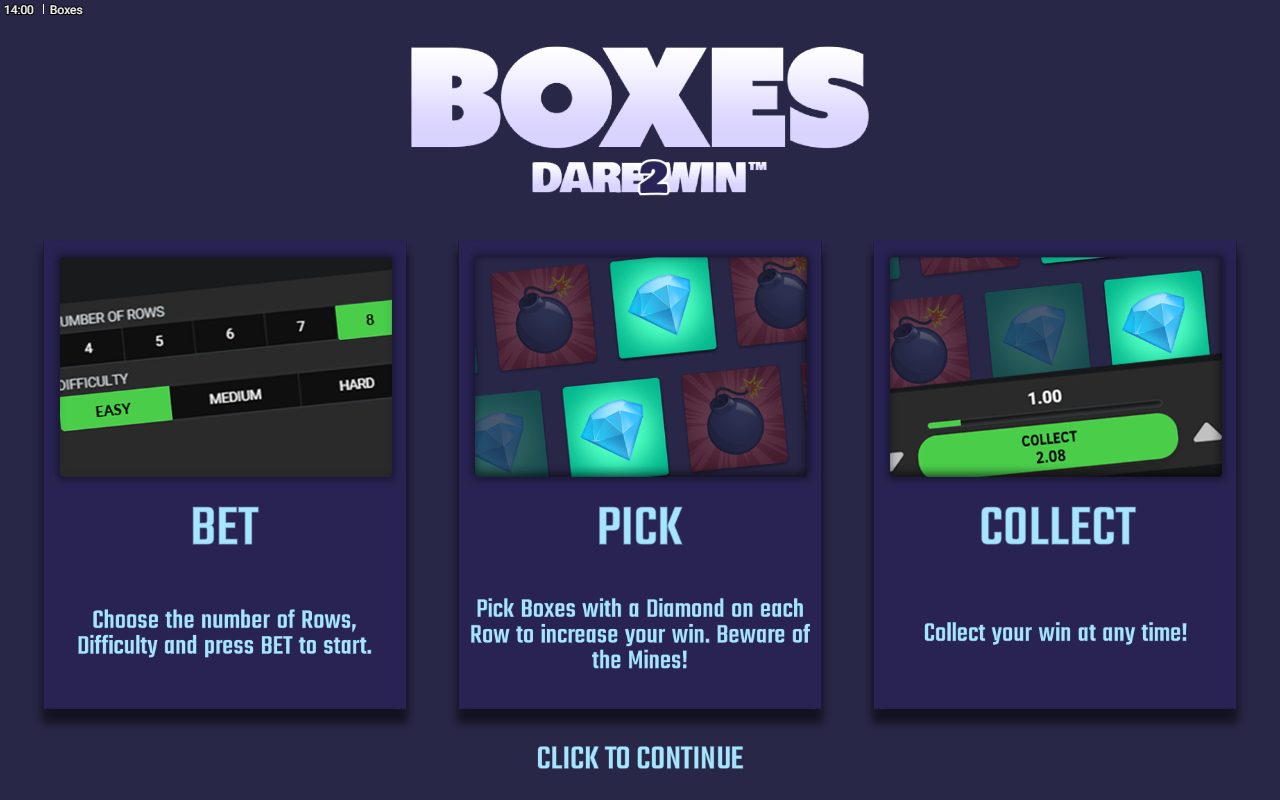 Boxes game lobby / feature intro