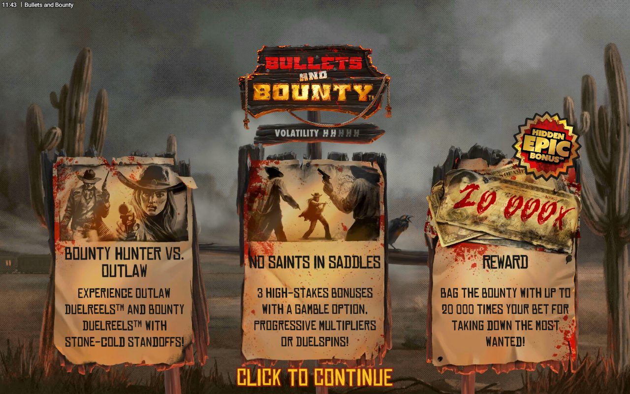 Bullets and Bounty game lobby / feature intro