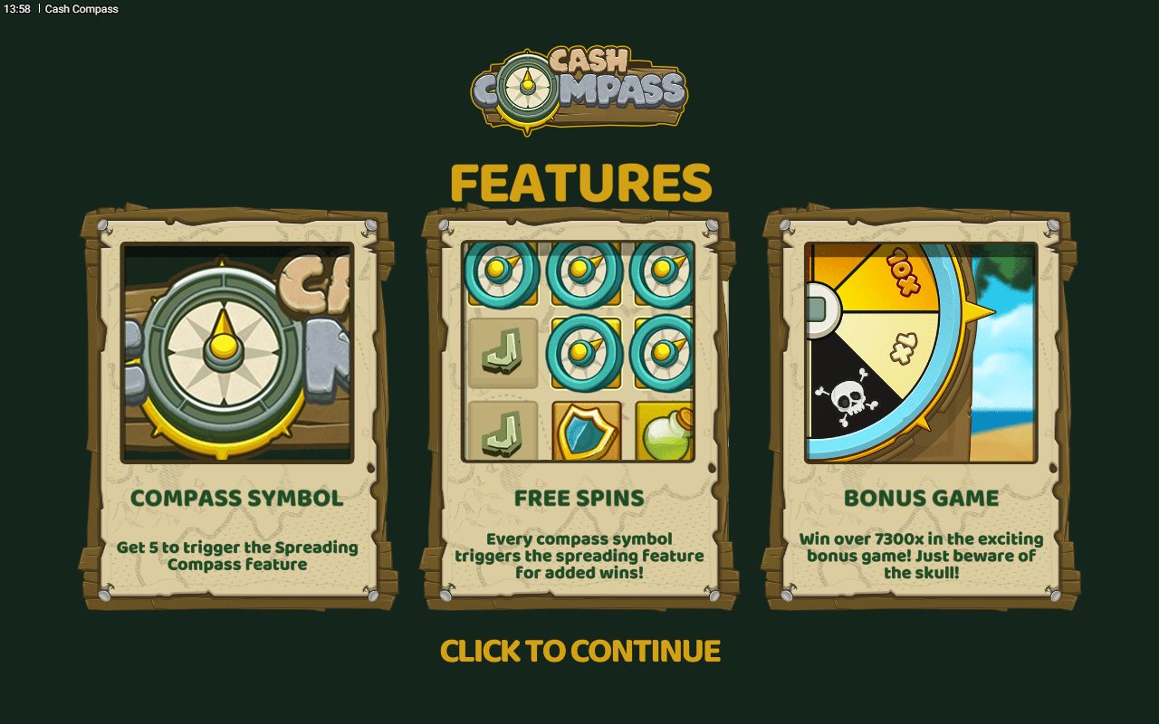 Cash Compass game lobby / feature intro