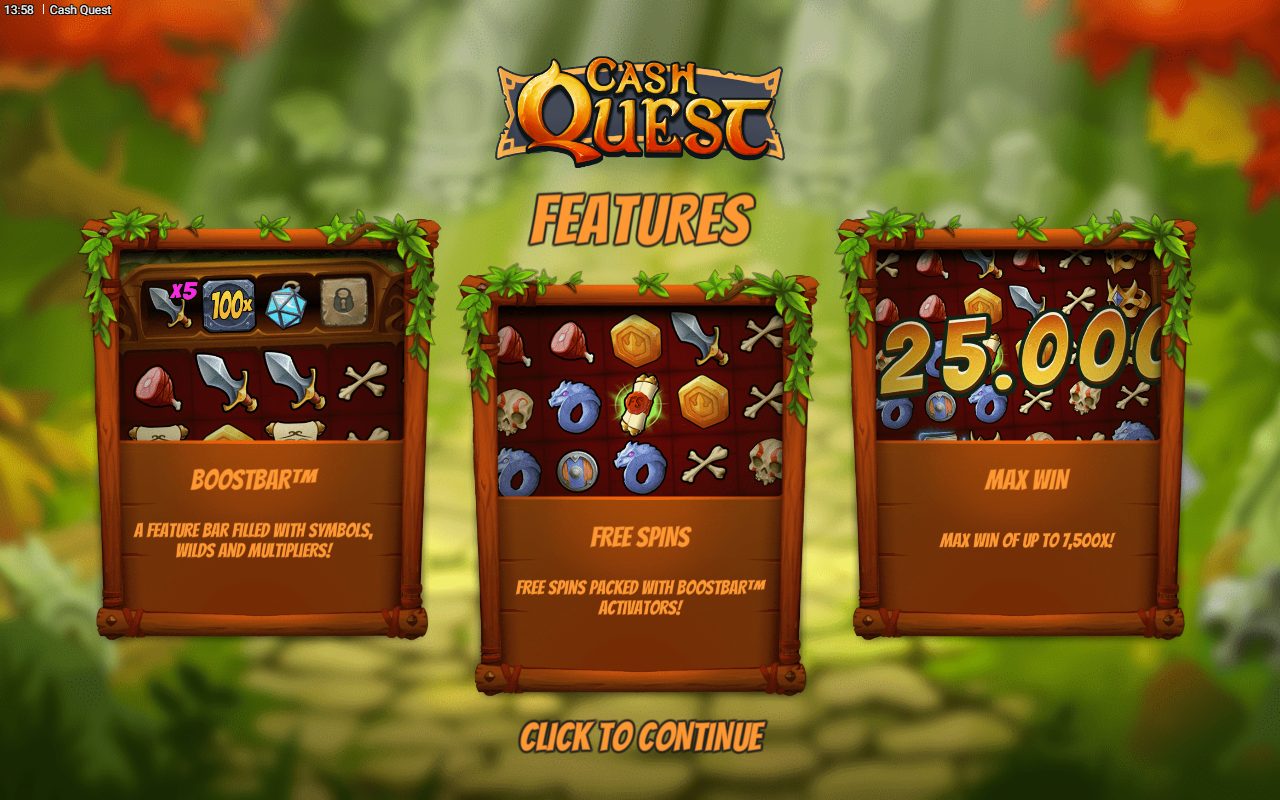 Cash Quest game lobby / feature intro