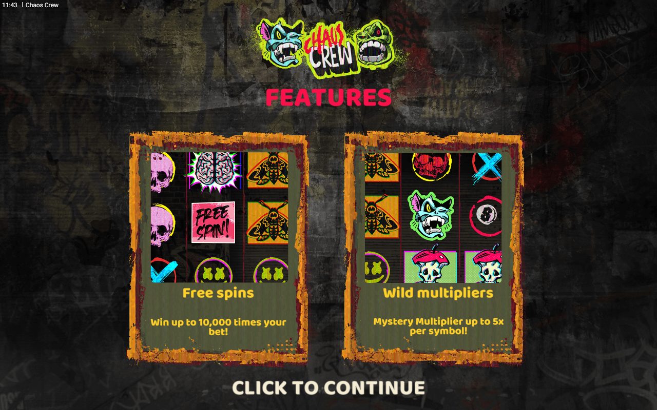 Chaos Crew game lobby / feature intro