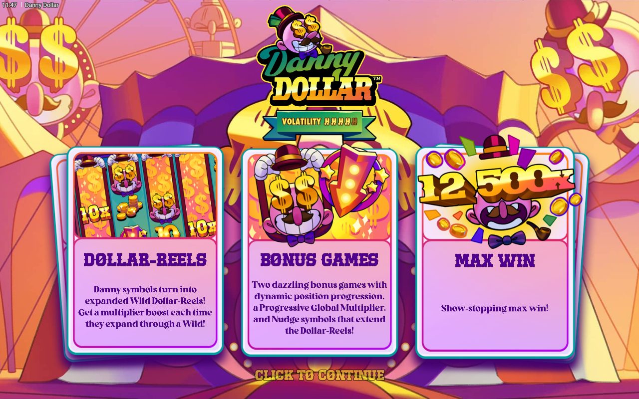Danny Dollar game lobby / feature intro
