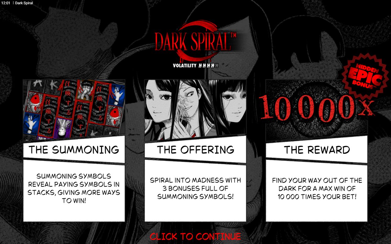 Dark Spiral game lobby / feature intro