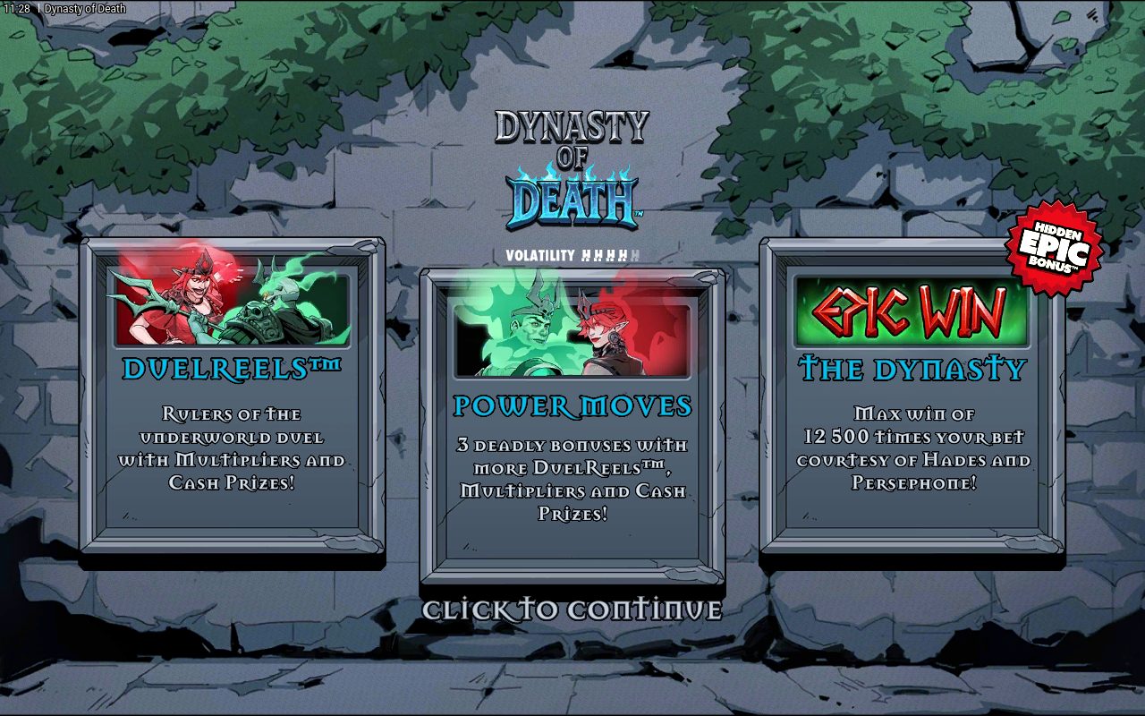 Dynasty of Death game lobby / feature intro