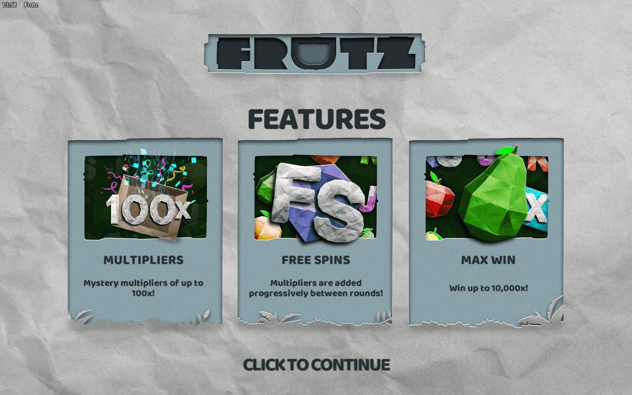 Frutz game lobby / feature intro