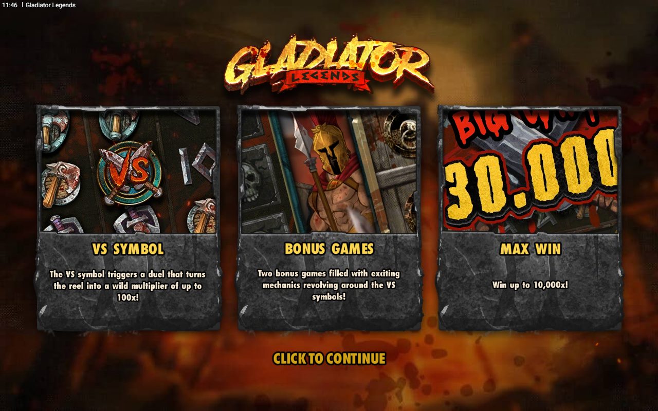 Gladiator Legends game lobby / feature intro