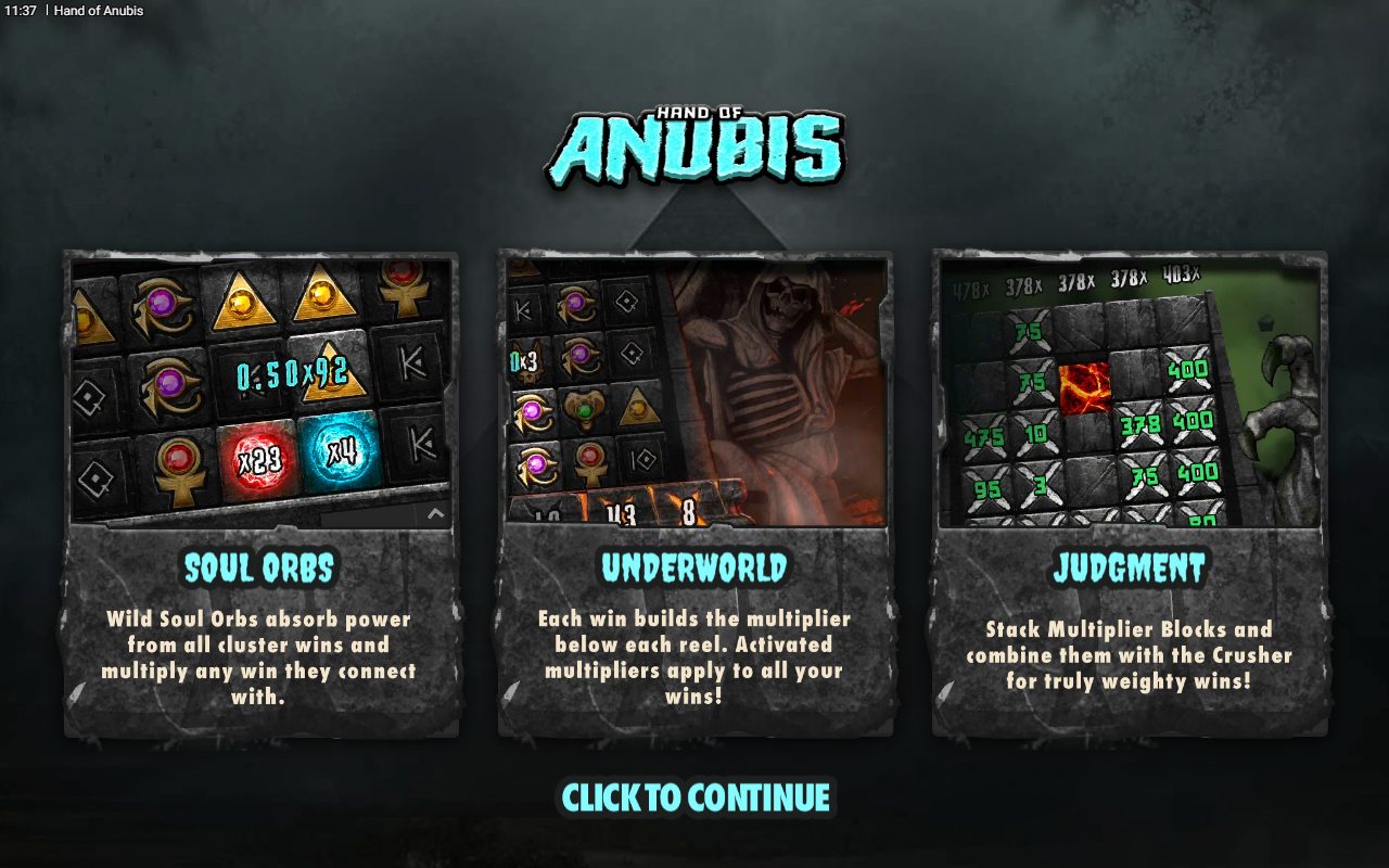 Hand of Anubis game lobby / feature intro