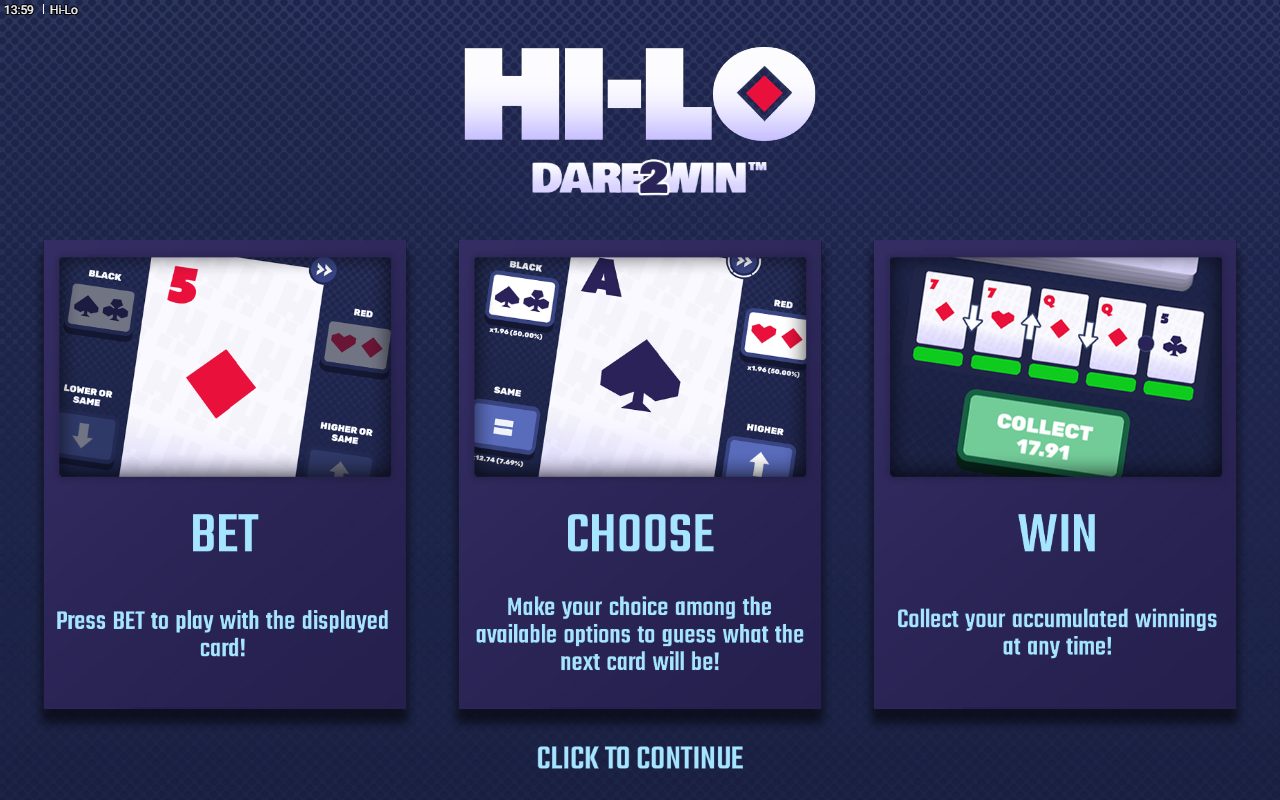 Hi-Lo game lobby / feature intro