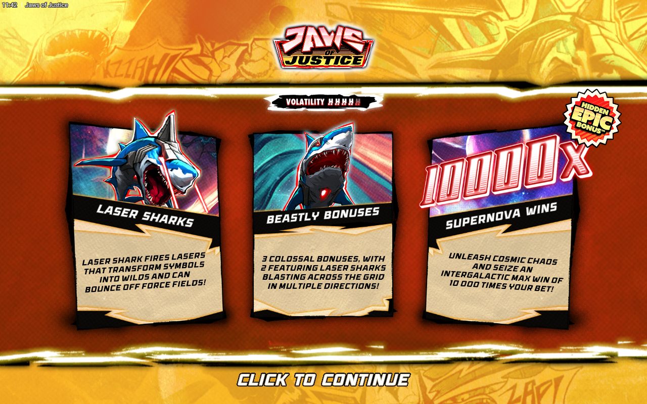 Jaws of Justice game lobby / feature intro
