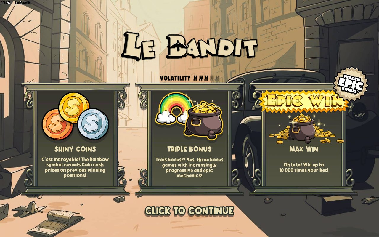 Le Bandit game lobby / feature intro