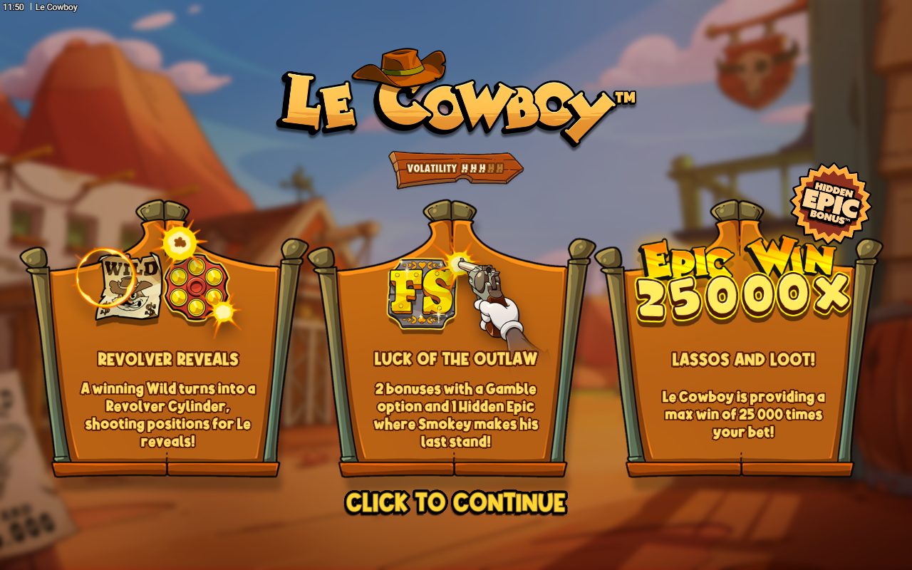 Le Cowboy game lobby / feature intro