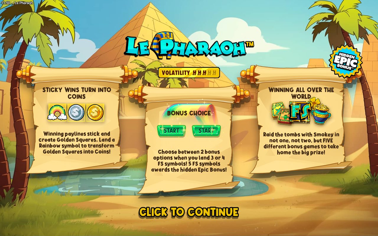Le Pharaoh game lobby / feature intro