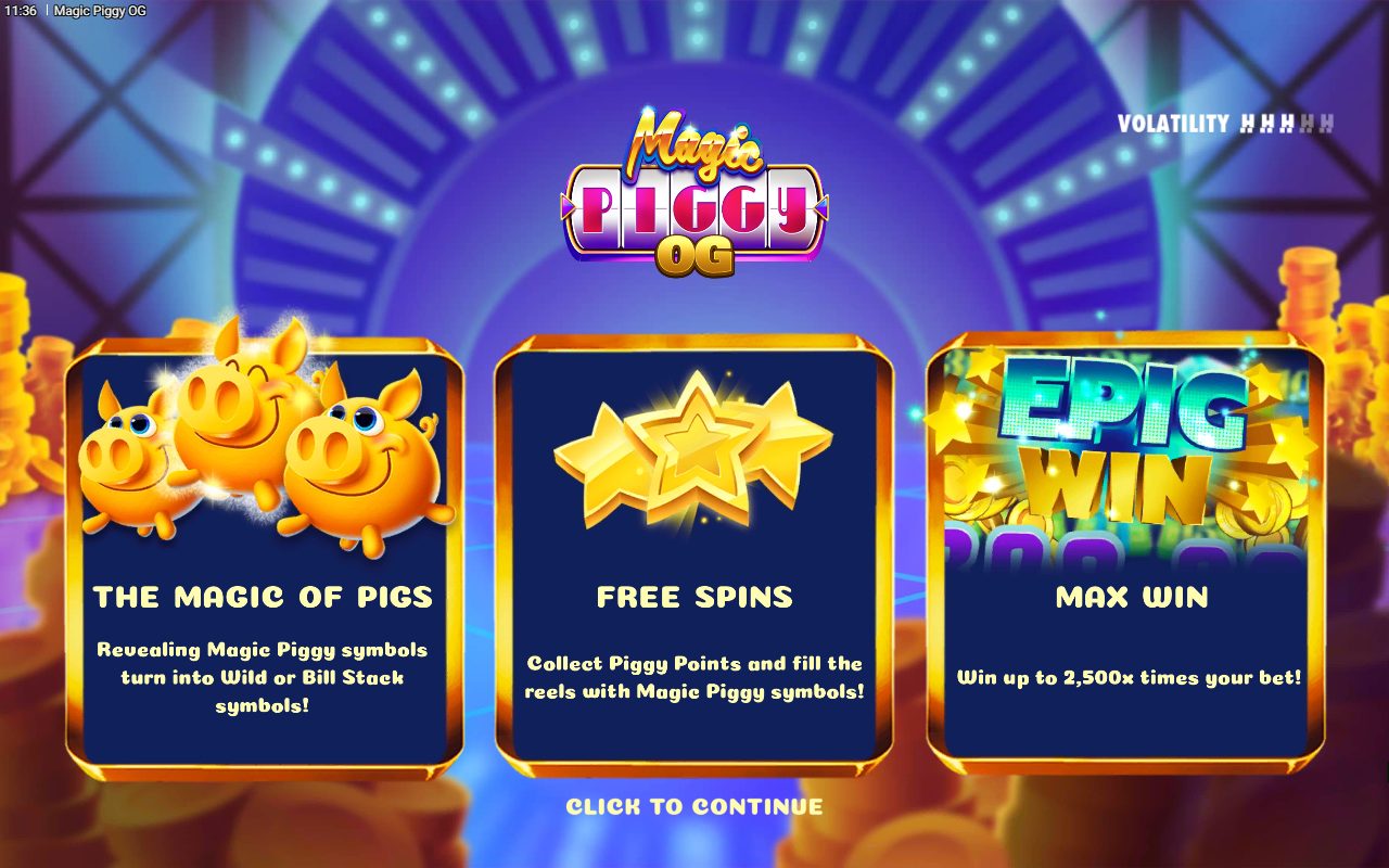 Magic Piggy OG game lobby / feature intro