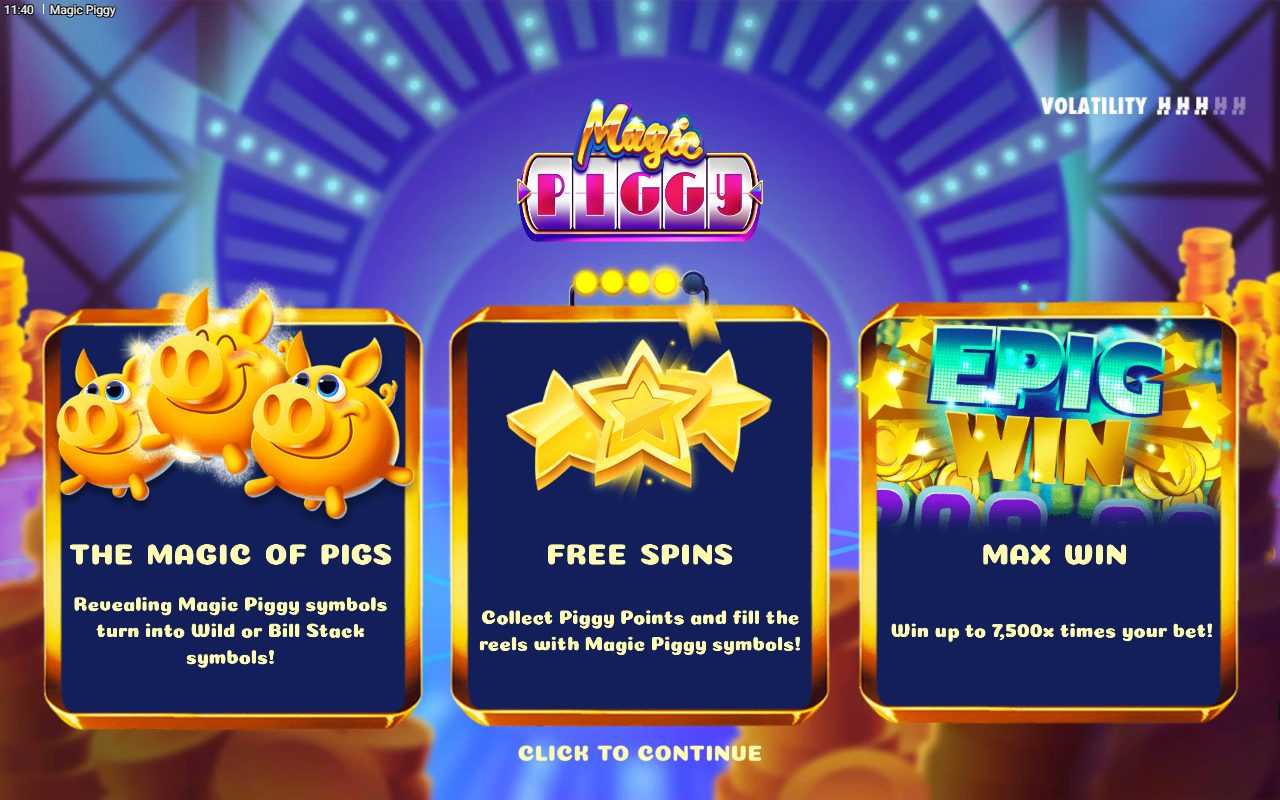 Magic Piggy game lobby / feature intro