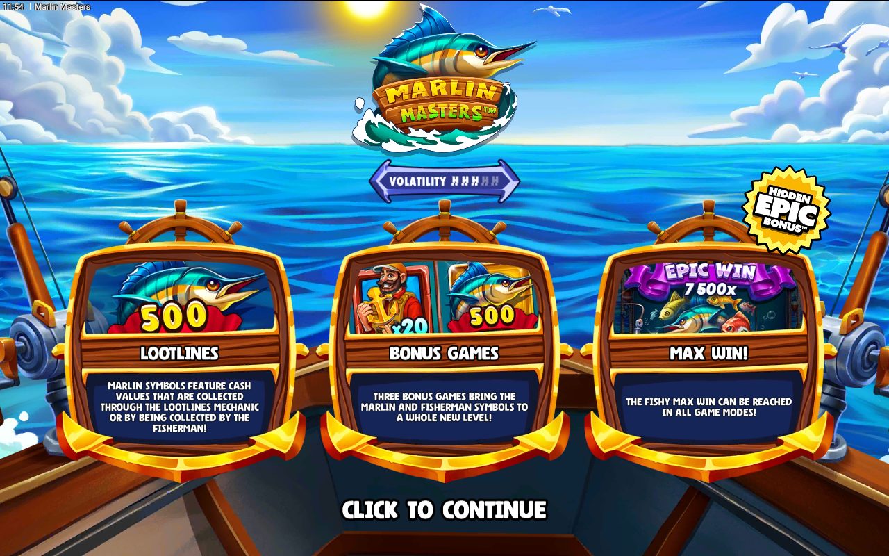Marlin Masters game lobby / feature intro