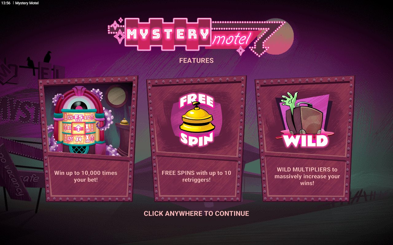 Mystery Motel game lobby / feature intro