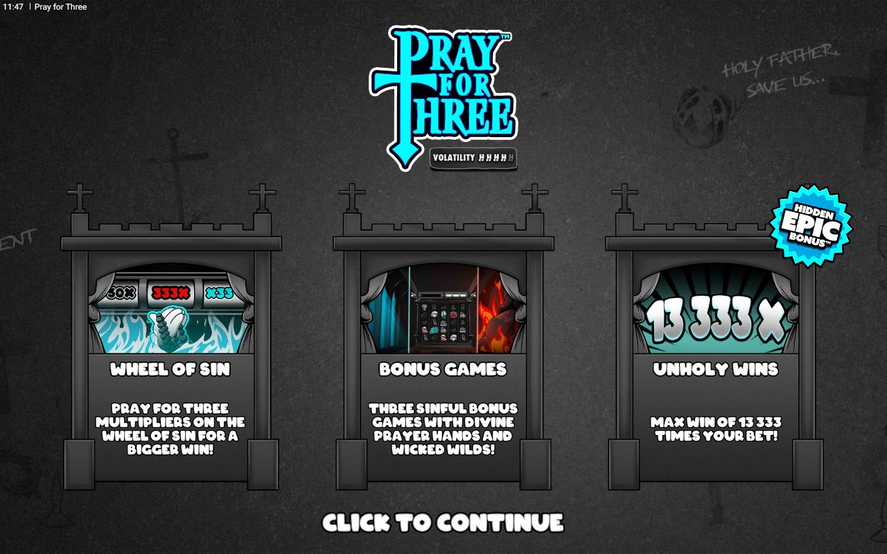 Pray for Three game lobby / feature intro