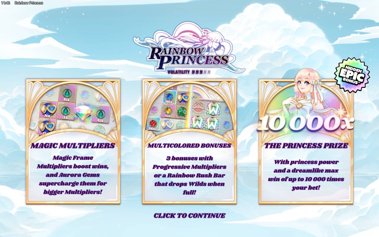 Rainbow Princess game lobby / feature intro