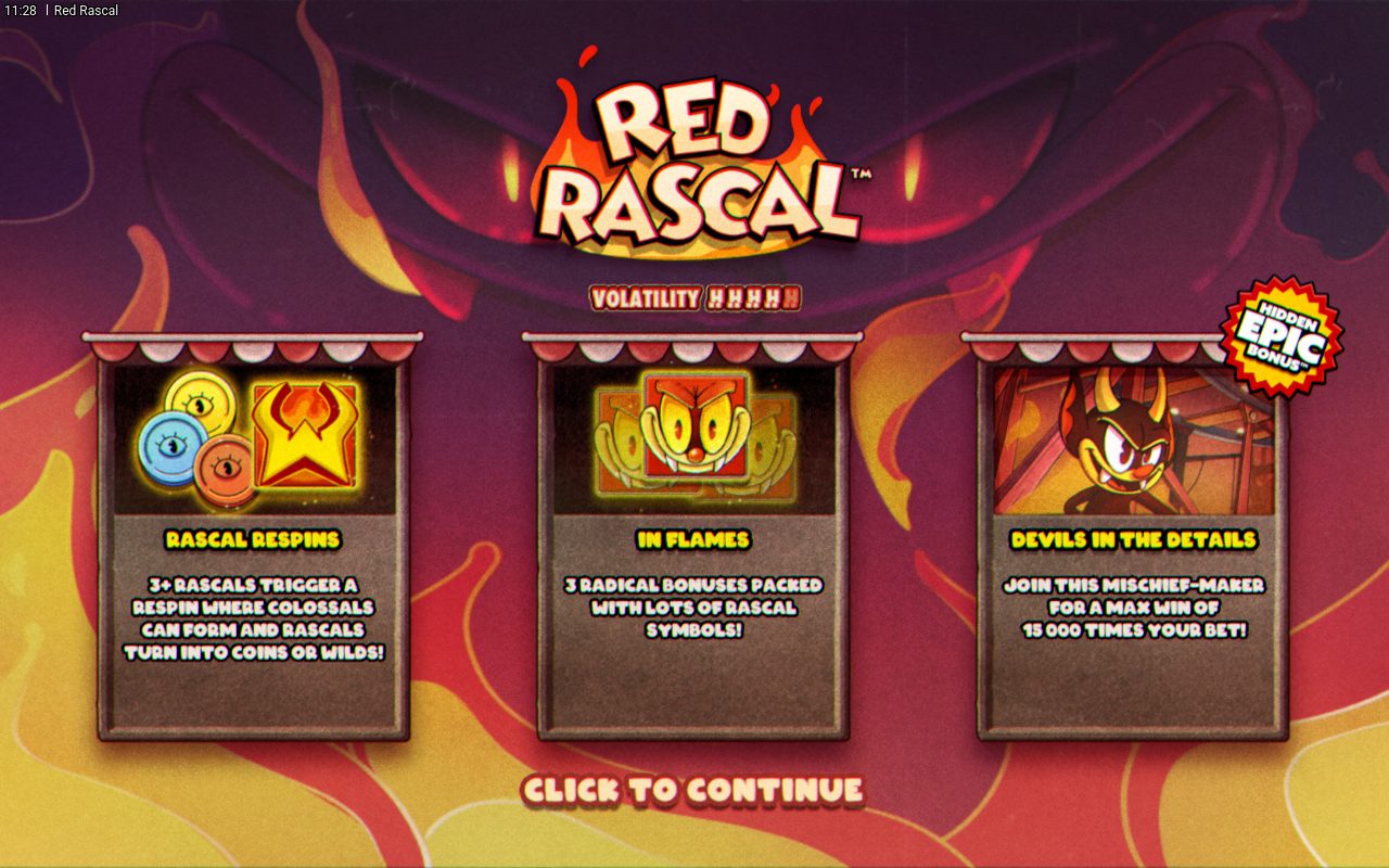 Red Rascal game lobby / feature intro