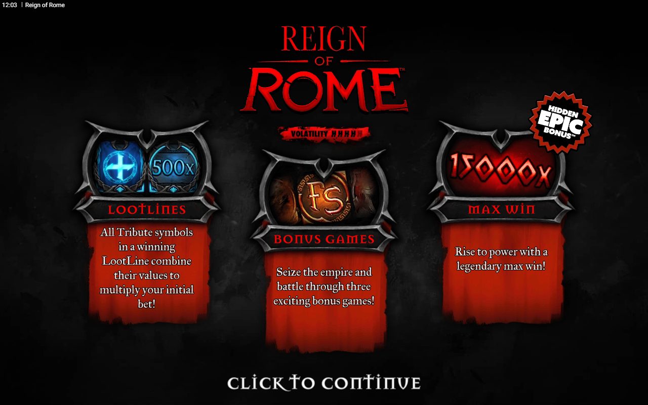 Reign of Rome game lobby / feature intro