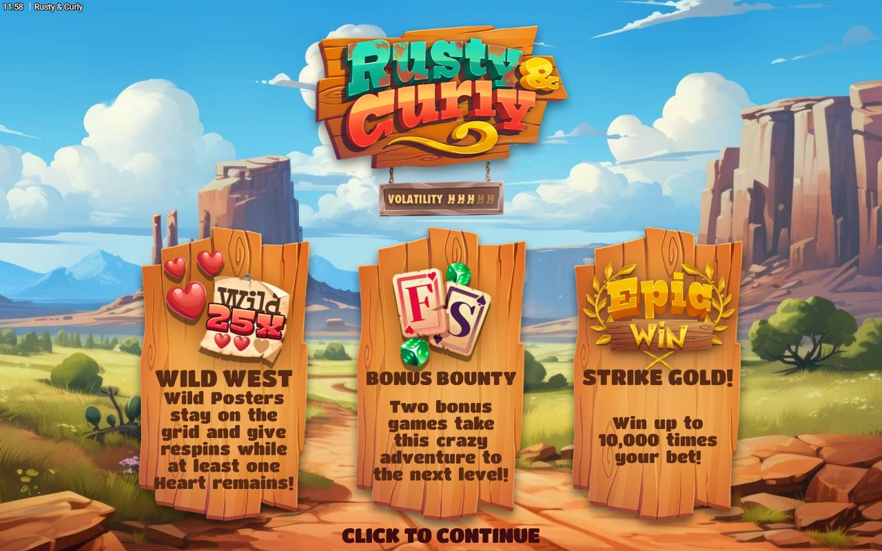 Rusty & Curly game lobby / feature intro