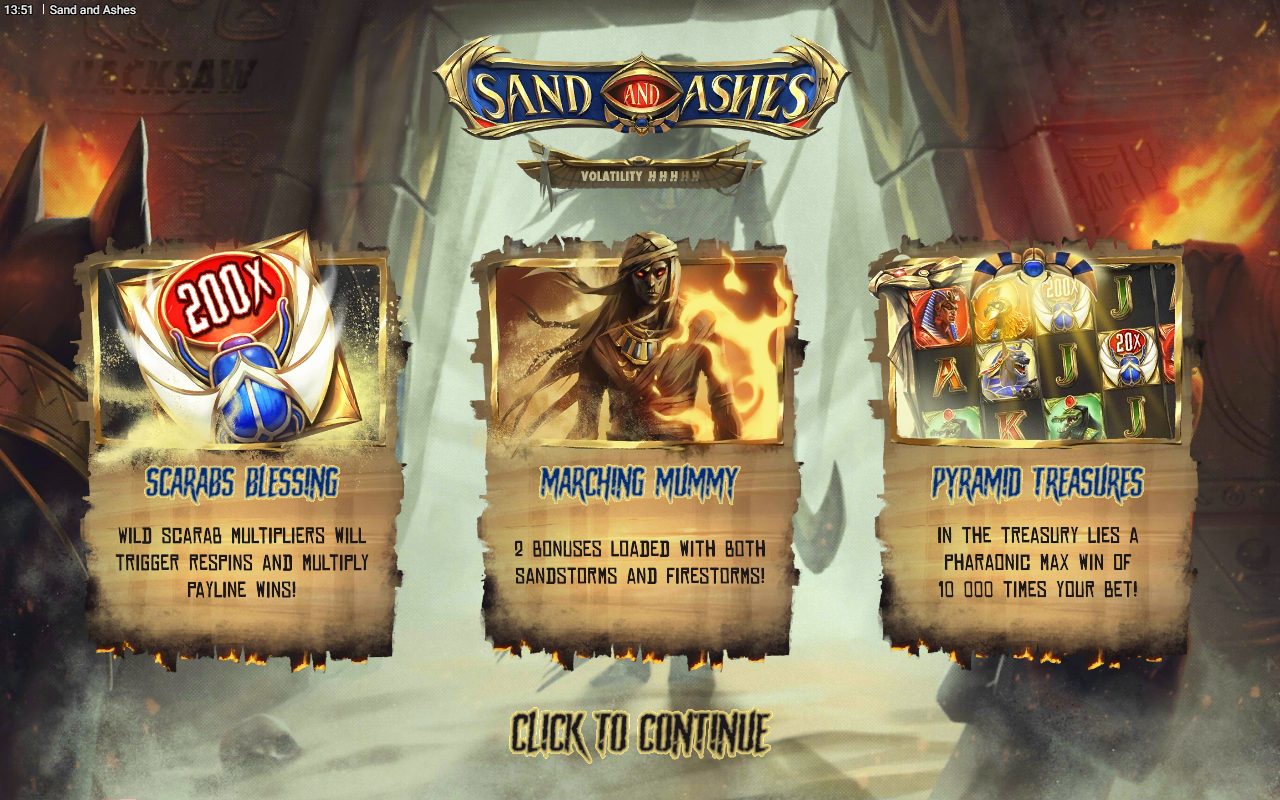 Sand and Ashes game lobby / feature intro