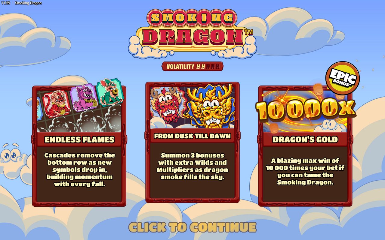 Smoking Dragon game lobby / feature intro