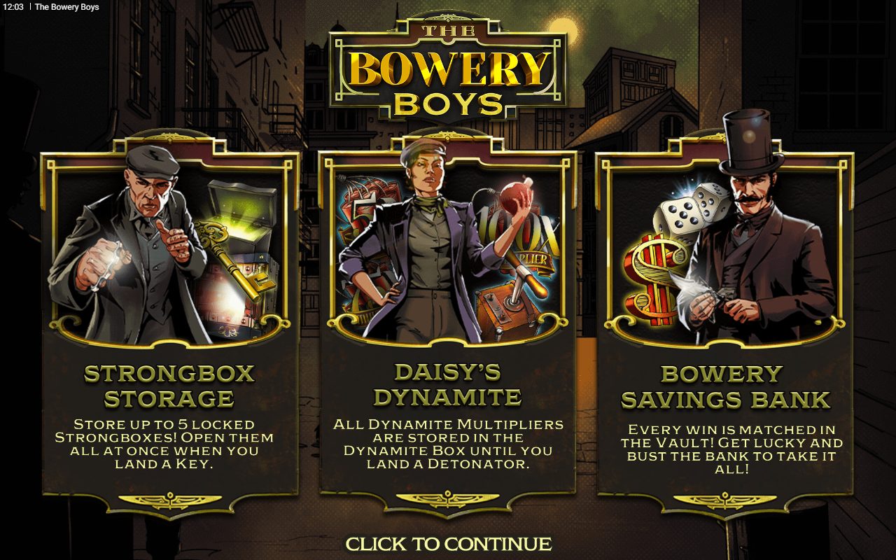 The Bowery Boys game lobby / feature intro