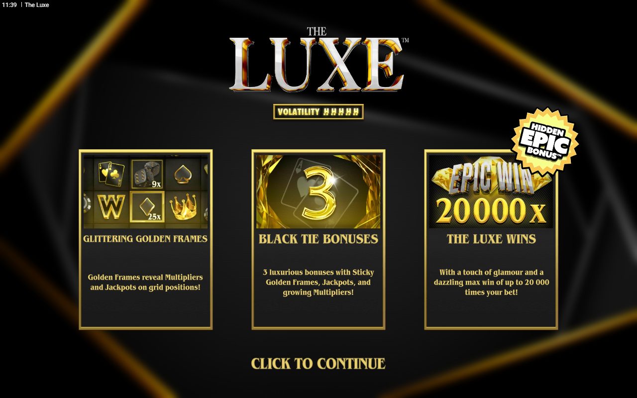 The Luxe game lobby / feature intro