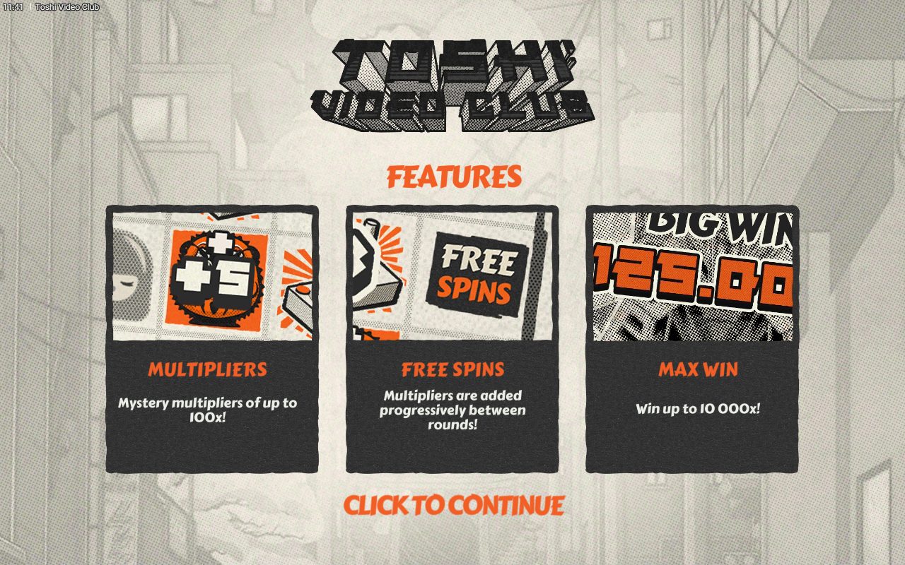 Toshi Video Club game lobby / feature intro