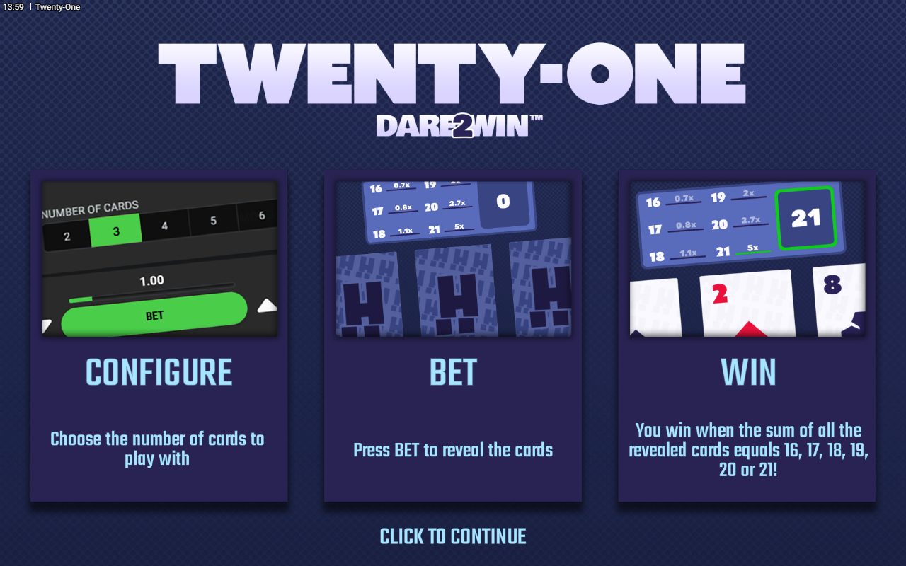 Twenty-One game lobby / feature intro
