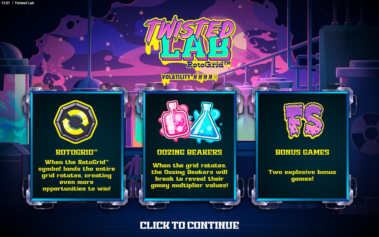 Twisted Lab game lobby / feature intro