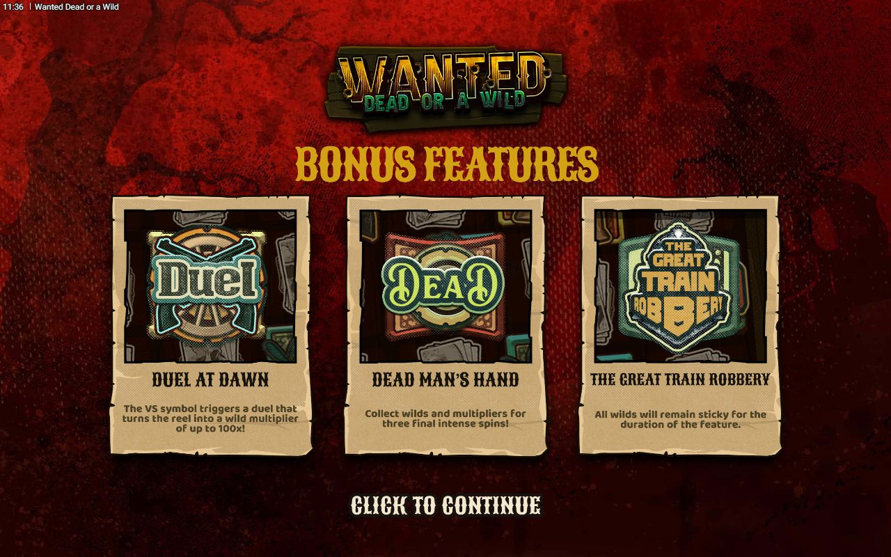 Wanted Dead or a Wild game lobby / feature intro