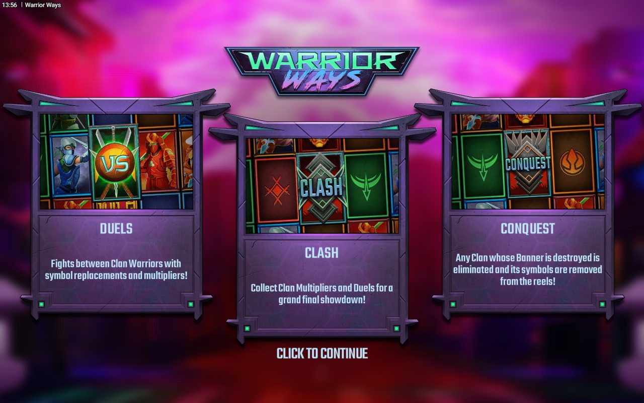 Warrior Ways game lobby / feature intro